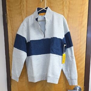 Round Two 1/4 Zip Heavier Weight Crew Gray/Denim Blue XL Men's New In Package